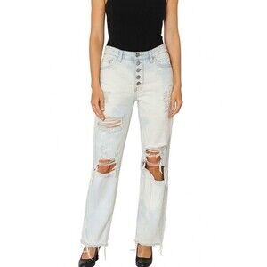 PacSun High Rise straight jeans 5 button up SZ 24" DIY bleached distressed holey